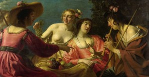 Flute playing shepherd and four nymphs